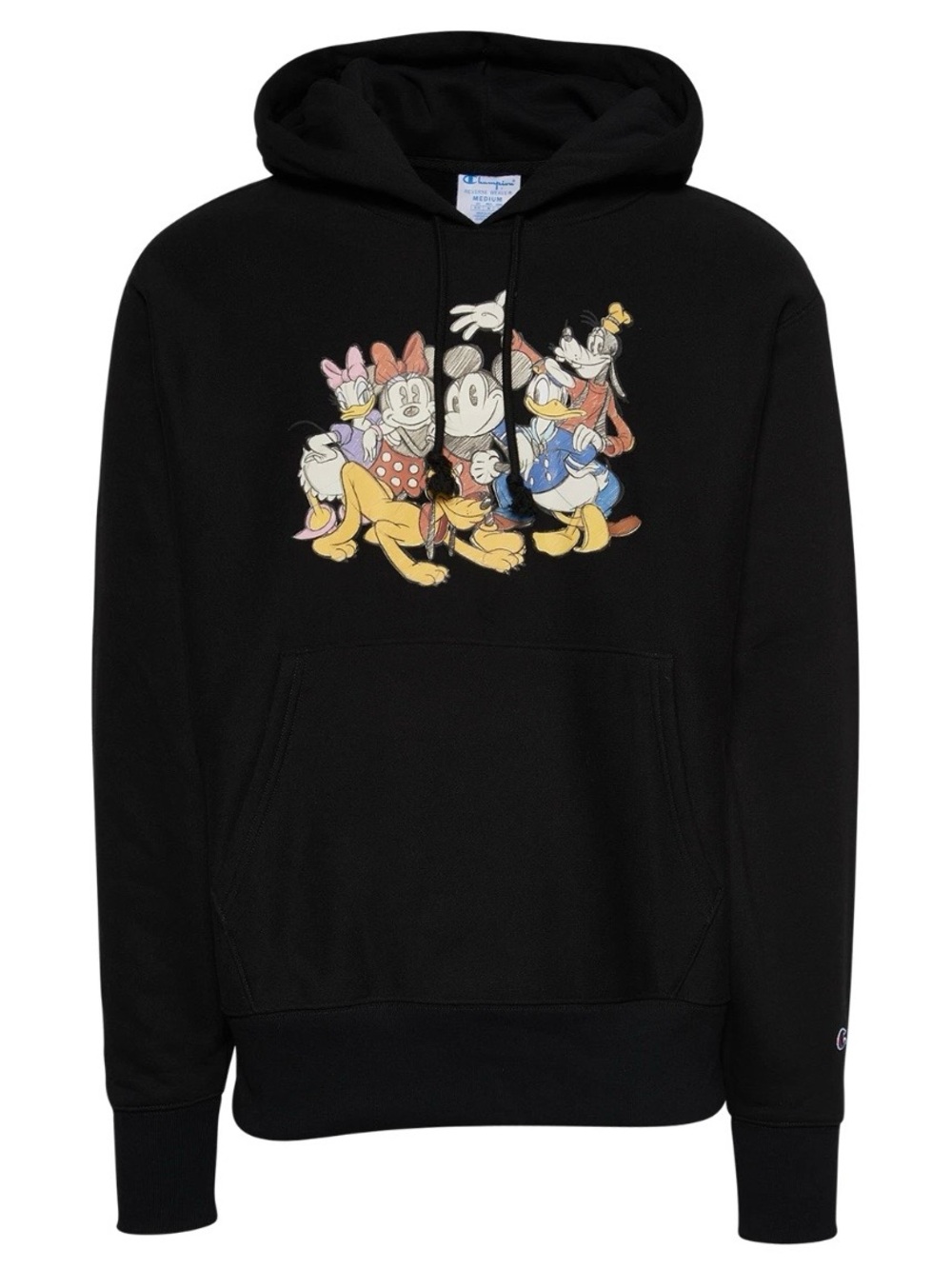 NWT Champion Black Hoodie with Colorful Mickey & Friends Graphic- Small